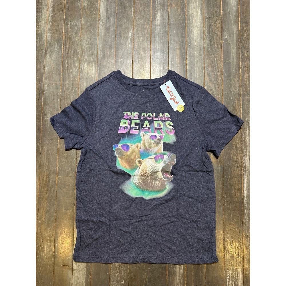 Cat & Jack Kids The Polar Bears Graphic Tee‎ Navy Blue Short Sleeve T-Shirt